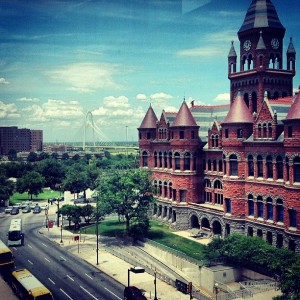 Dallas' Old Red Courthouse (r) and Frank Crowley Criminal Justice Courts (l). Photo by Holly Behl.